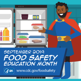 Food Safety Superhero character in a kitchen